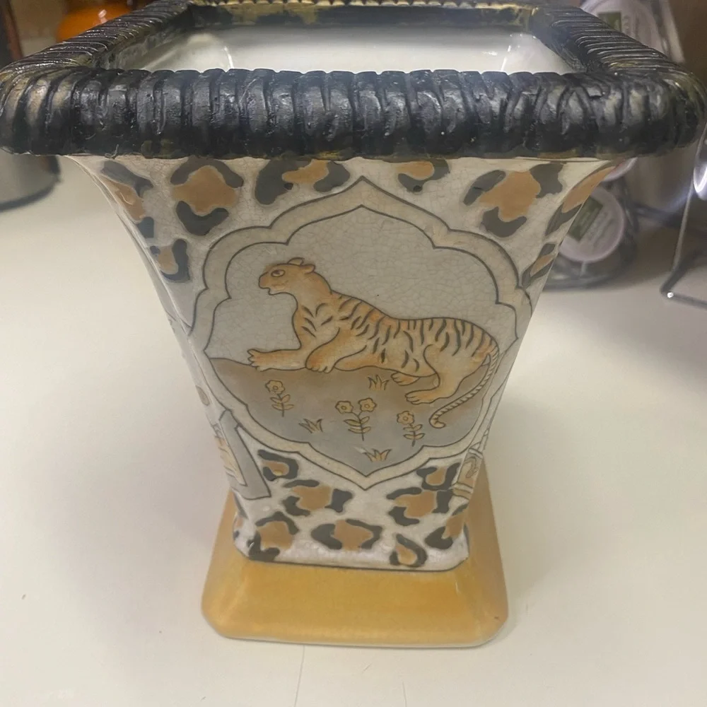 RARE FIND -  Vase Planter Crackle Finish Leopard Horse Elephant by Formalities